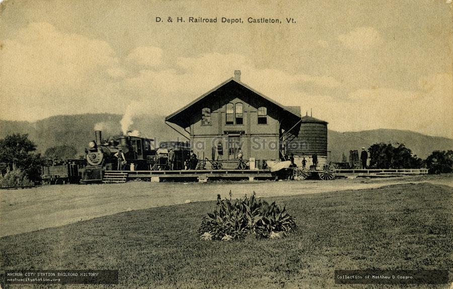 Postcard: Delaware & Hudson Railroad Depot, Castleton, Vermont